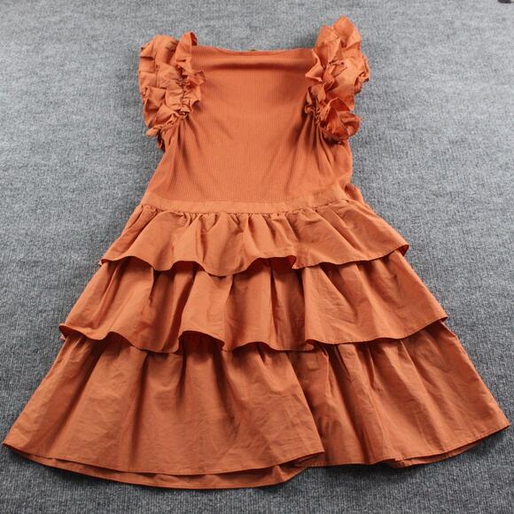 Ulla Johnson Dress Womens 14 Hanna Ruffle Mini Tiered Boho Summer Orange Chic - Picture 10 of 15